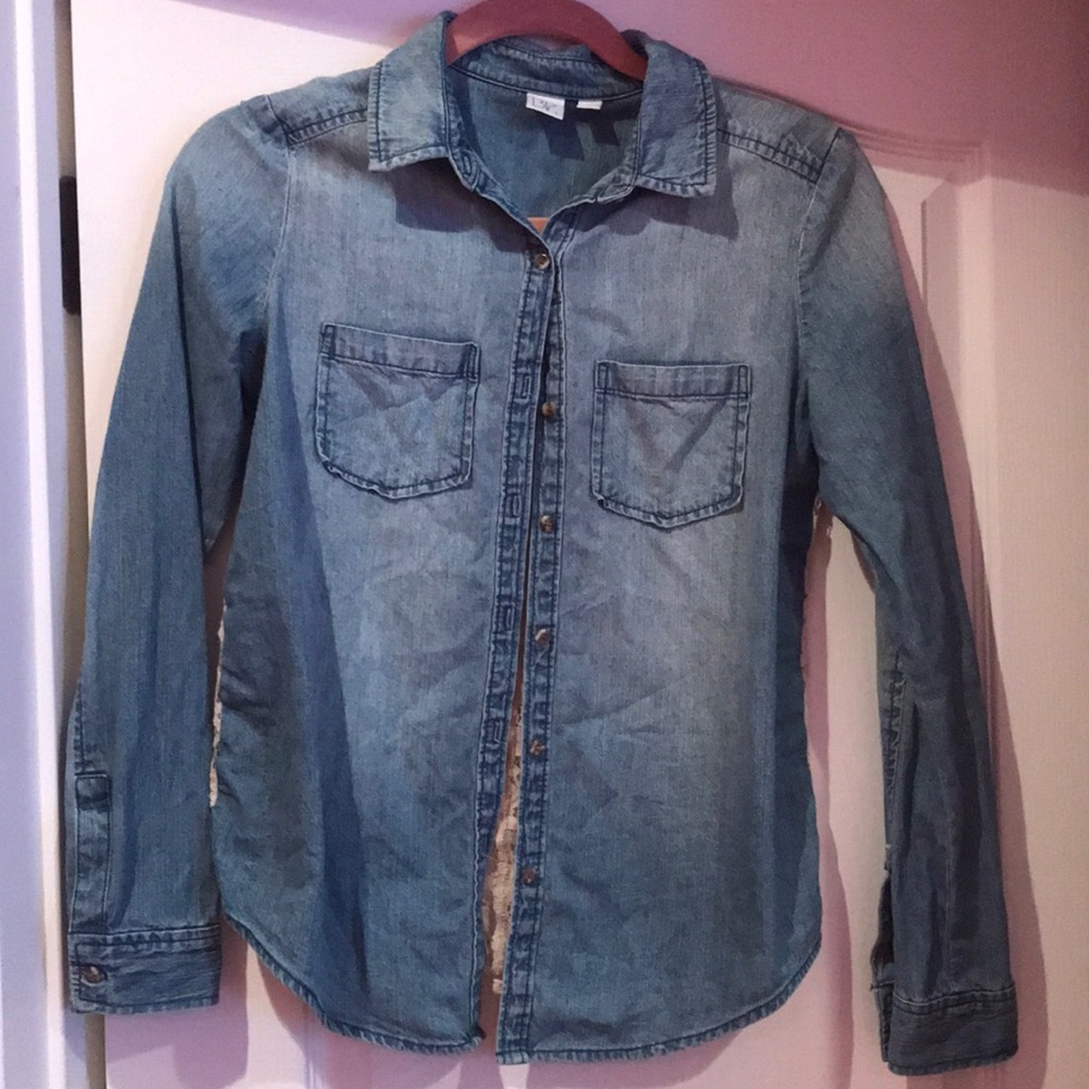 Button down denim shirt with lace back